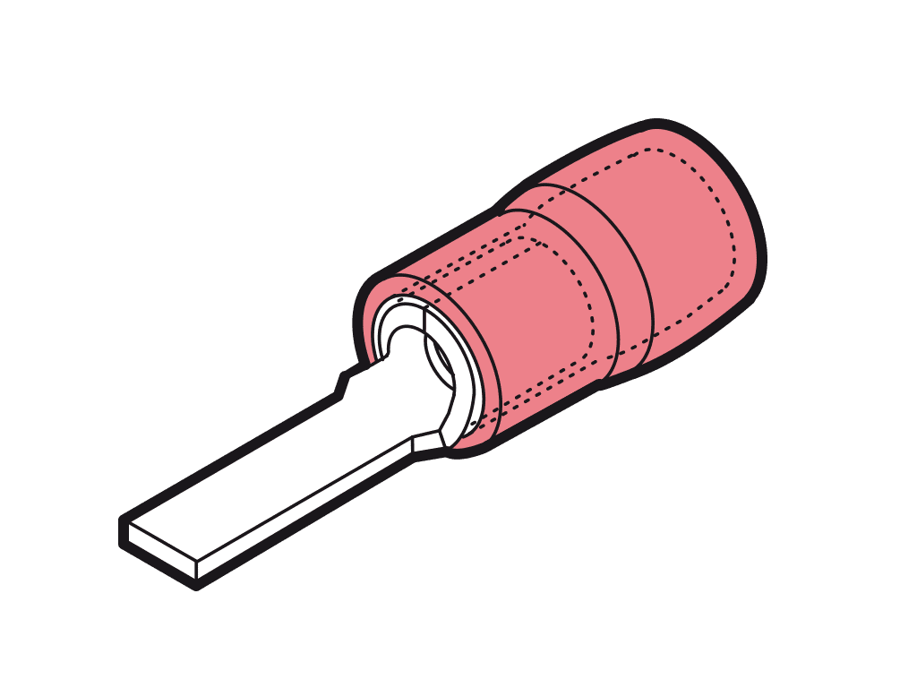 Picture of vlakstiftkabelschoen geisoleerd 0.25-1.5mm2 rood 13.0mm PA6.6 VPE100