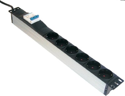 Picture of PDU 19inch in:Schuko-2,0m uit:6xShuko met automaat 2 polig