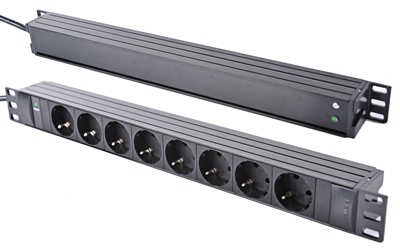 Picture of PDU 19inch in:Schuko-2.0m uit:8xShuko met LED (voor+achter) / zwart