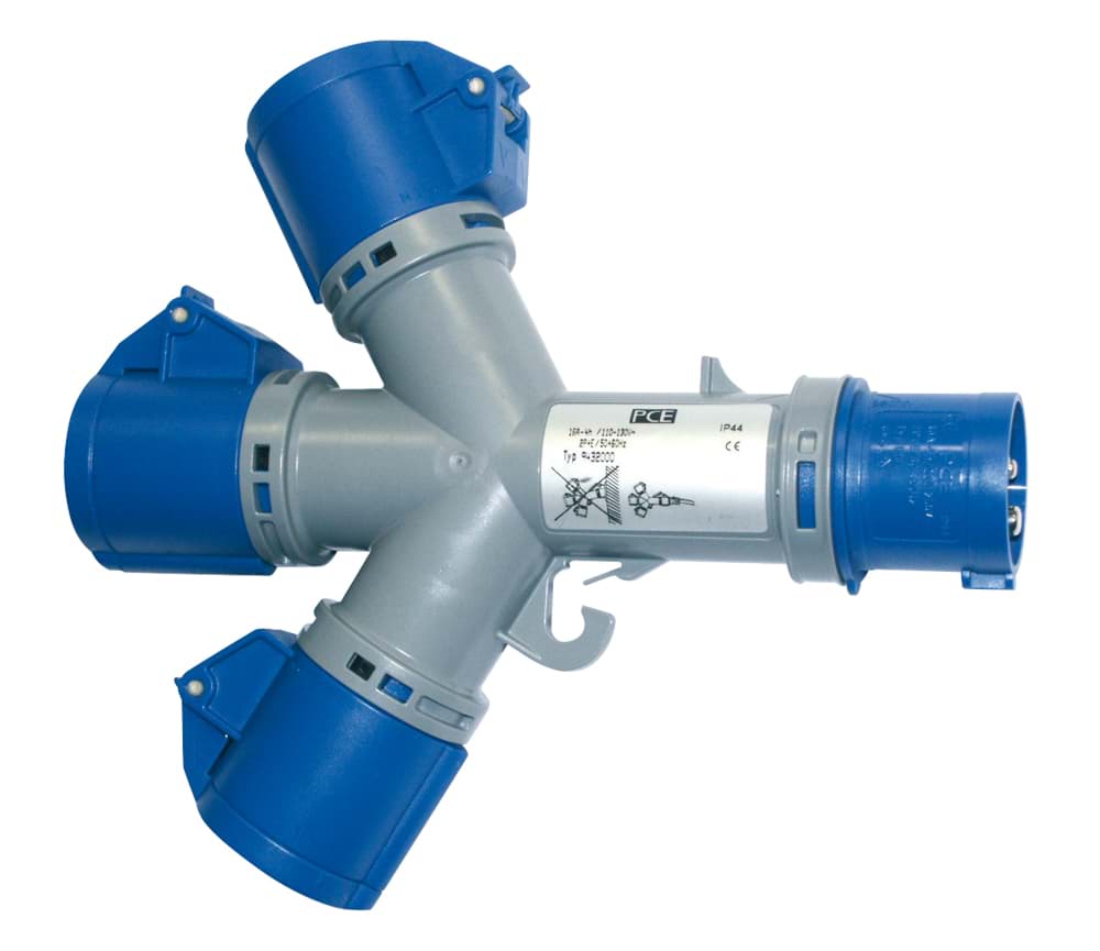 Picture of CEE adapter 3p 16A 230V 6h blauw IP44 3-weg PCE