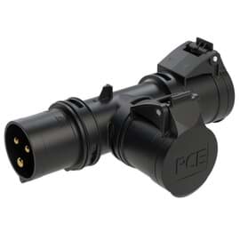 Picture of CEE T-adapter 3p 16 230V 6h zwart IP44 male > 2x female PCE