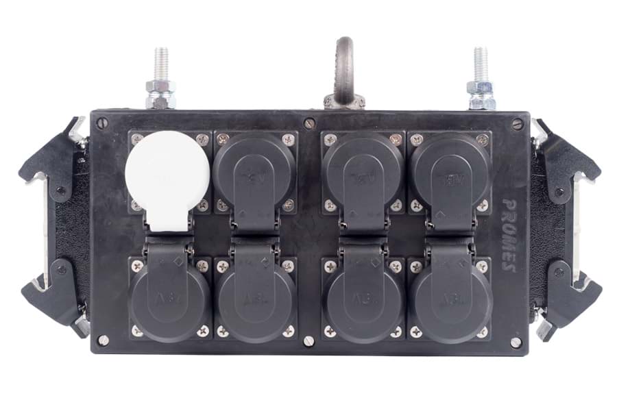Picture of breakout box 16 polig 1+2 met doorlus>8x schuko RA 2xbout Harting