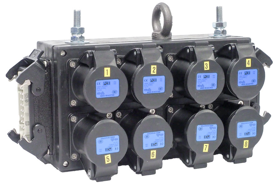 Picture of breakout box 16 polig 1+2 met doorlus>8x CEE 3p 16A 2xbout Han-ABL/PCE
