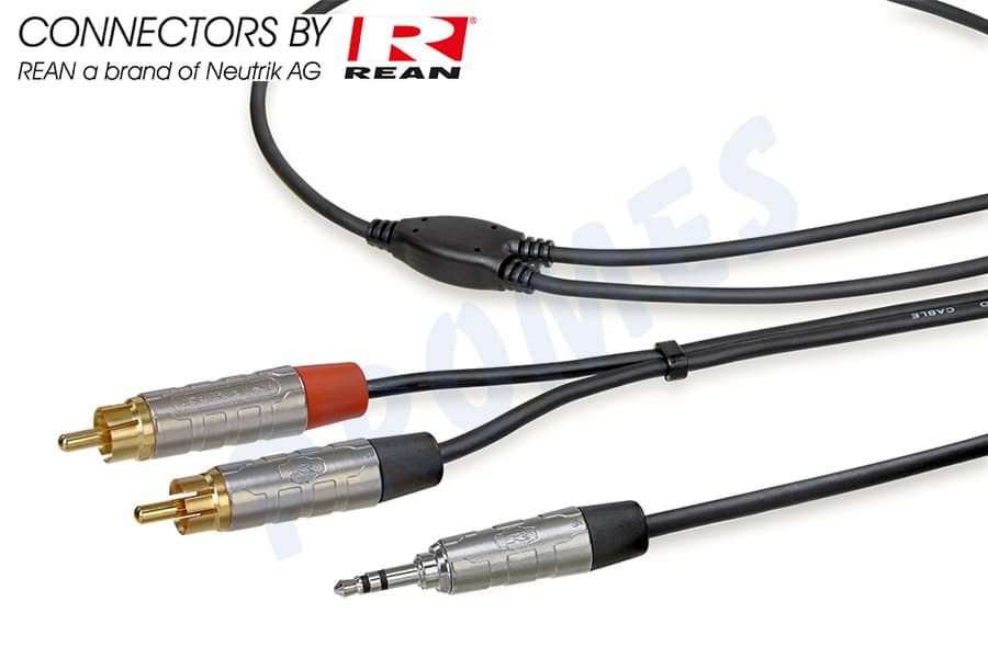 Picture of Y-kabel zwart Jack 3,5mm stereo nikkel > 2x RCA M verguld 0,9m REAN