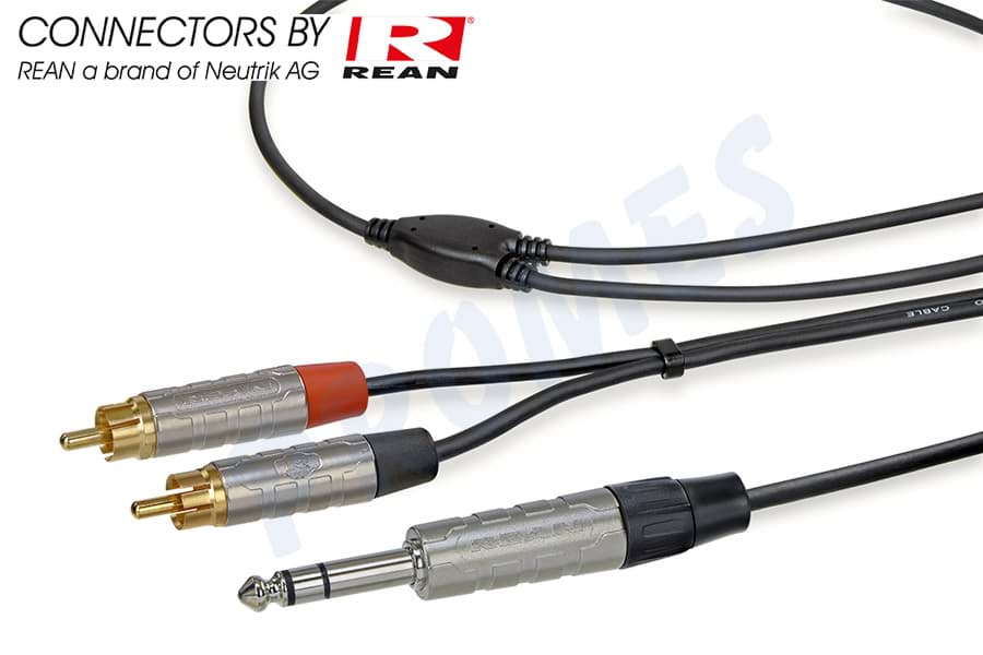 Picture of Y-kabel zwart Jack 6,3mm stereo nikkel > 2x RCA M verguld 1,5m REAN