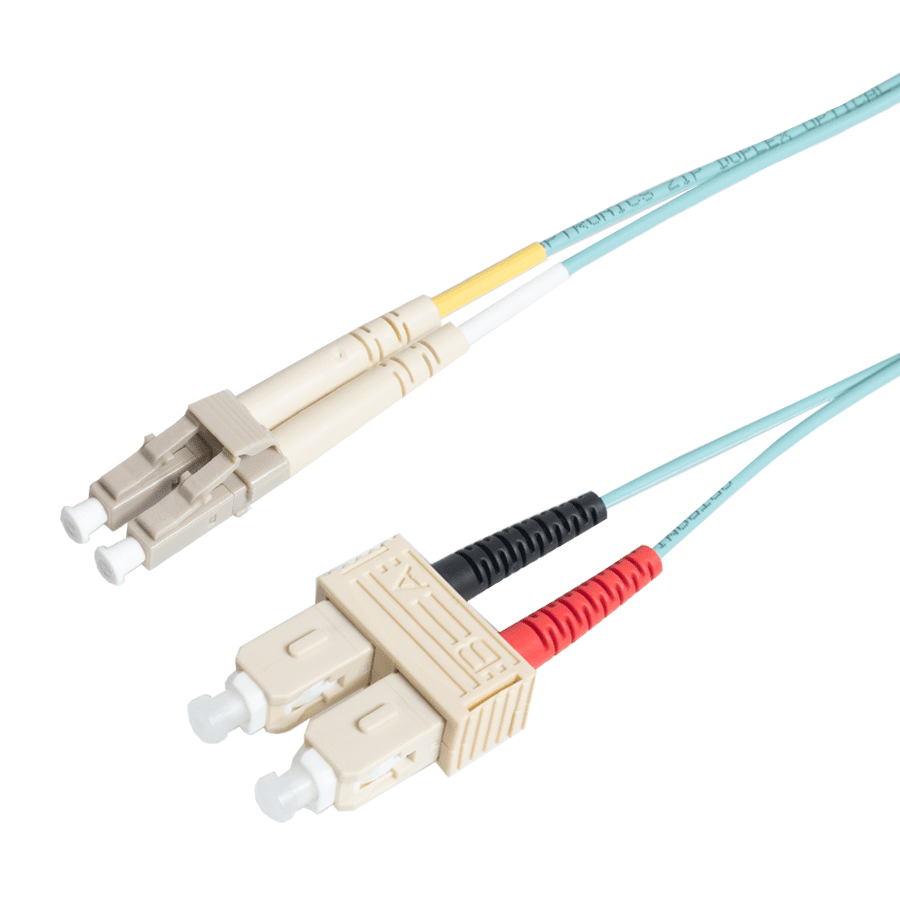 Picture of patchcord MultiMode Duplex LC-SC  0.3m OM3 Aqua d2mm Enhanced