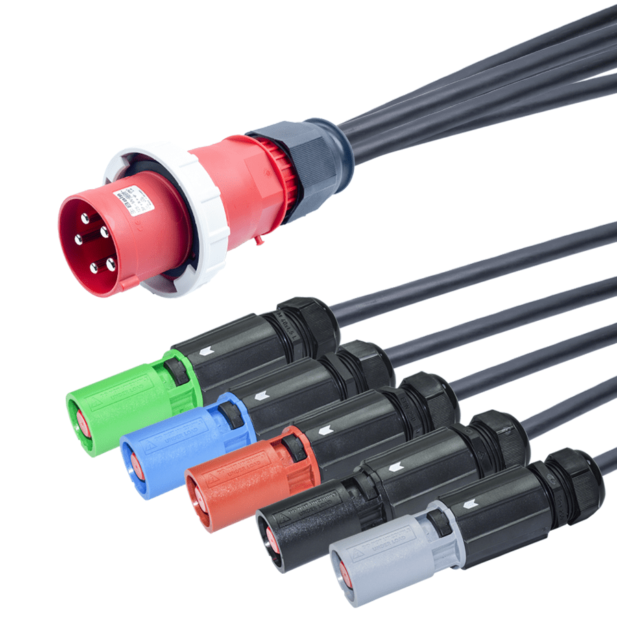 Picture of verloopkabel H07RNF 35mm2 CEE 5 pin 125A 400V Bals > 5xPowerline  5,0m