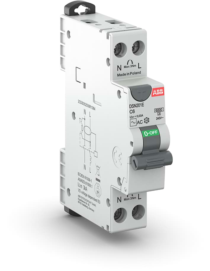Afbeelding van aardlekautomaat 32A 1-polig+nul 30mA C-kar 1-module 6kA spanningafhan
