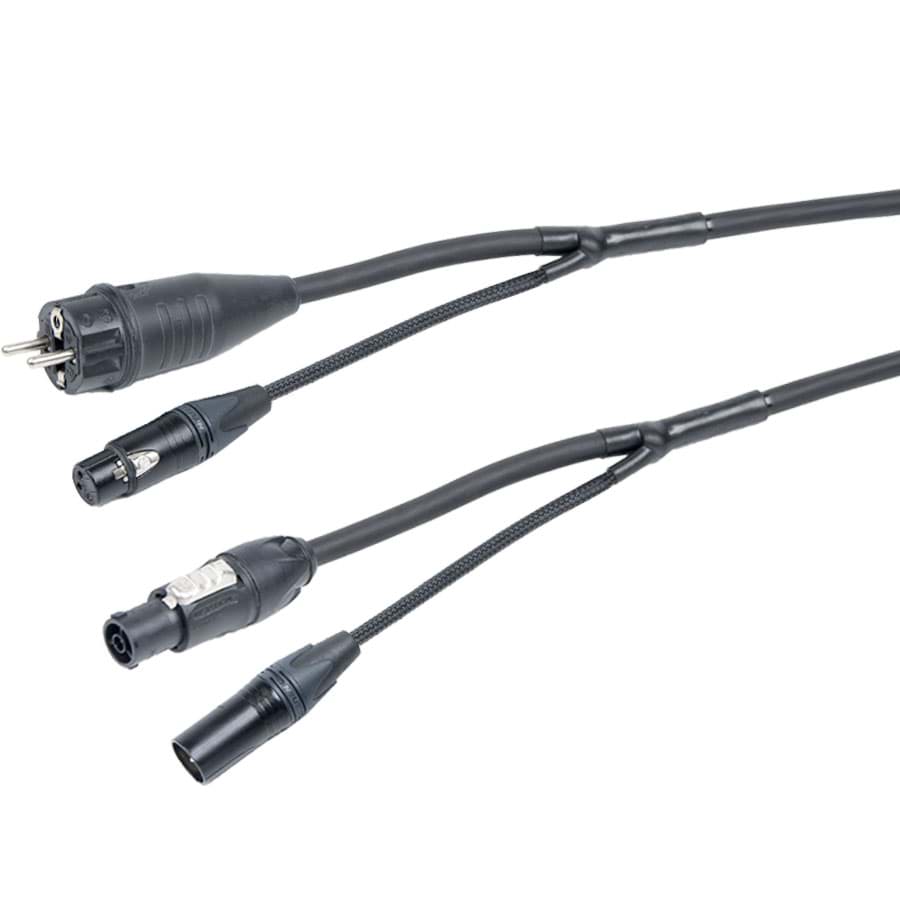 Bild von combi Power+Audio 1,5mm2 Schuko>powerCON TRUE1 + XLR3 zwart 25m d10mm